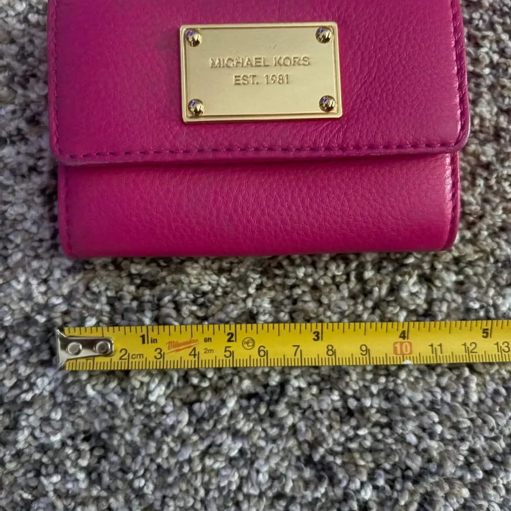Michael Kors Hot Pink Leather Card Wallet with Gold Plaque